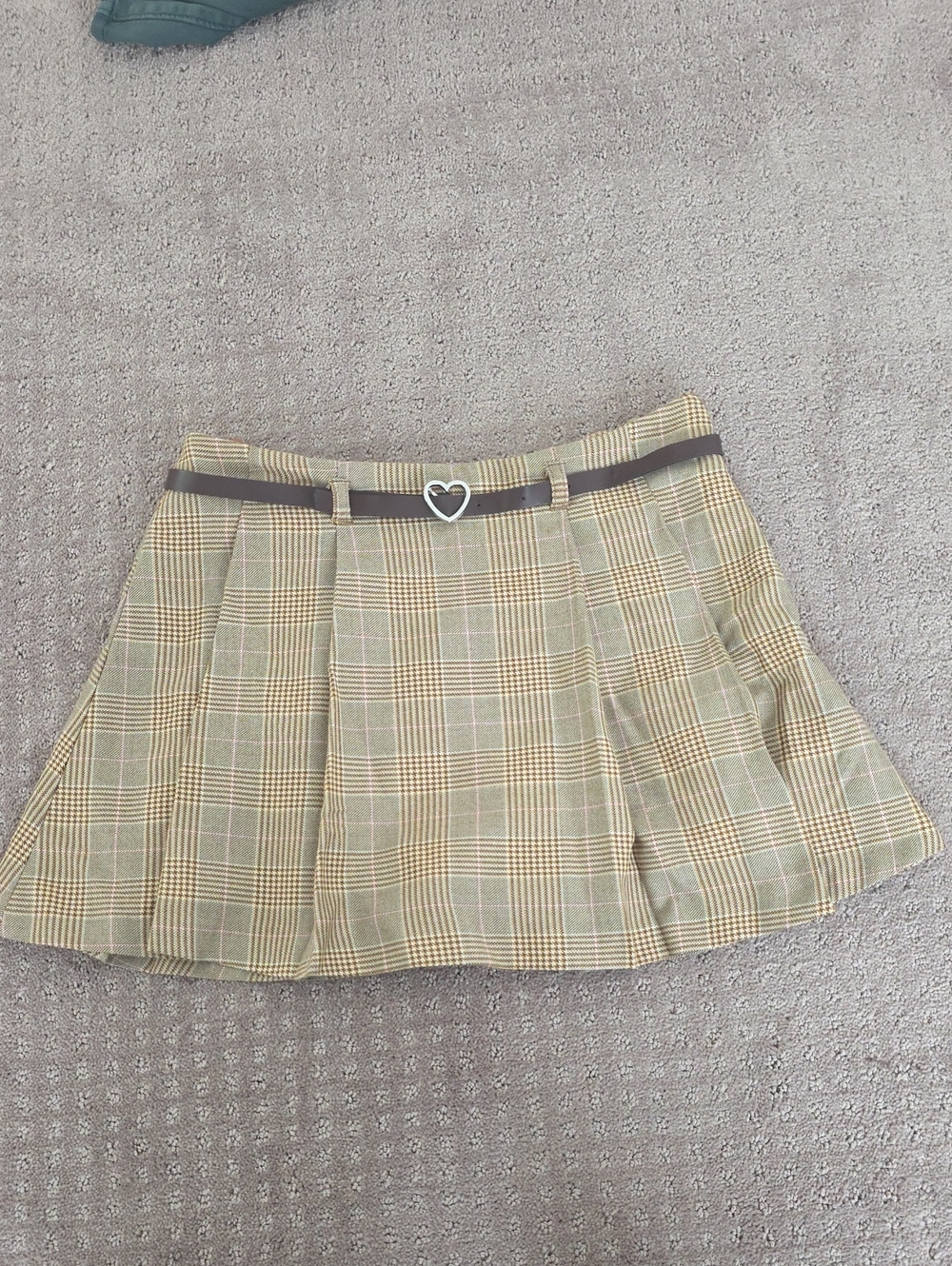 Zara Beige Plaid Mini Skirt with Decorative Buckle